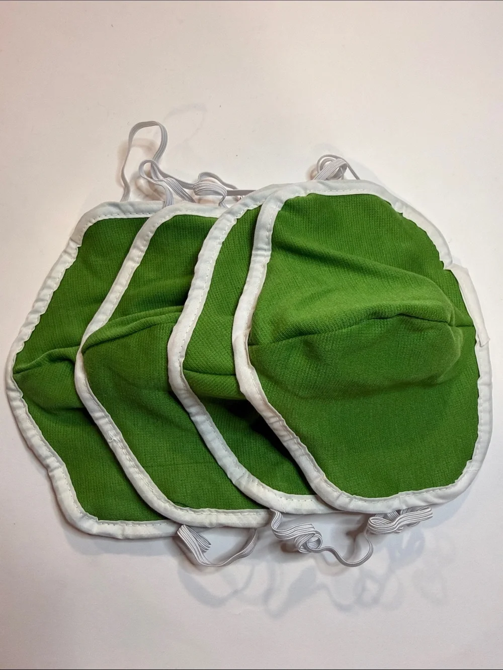 Green Reusable Face Mask with White Trim - Pack of 4